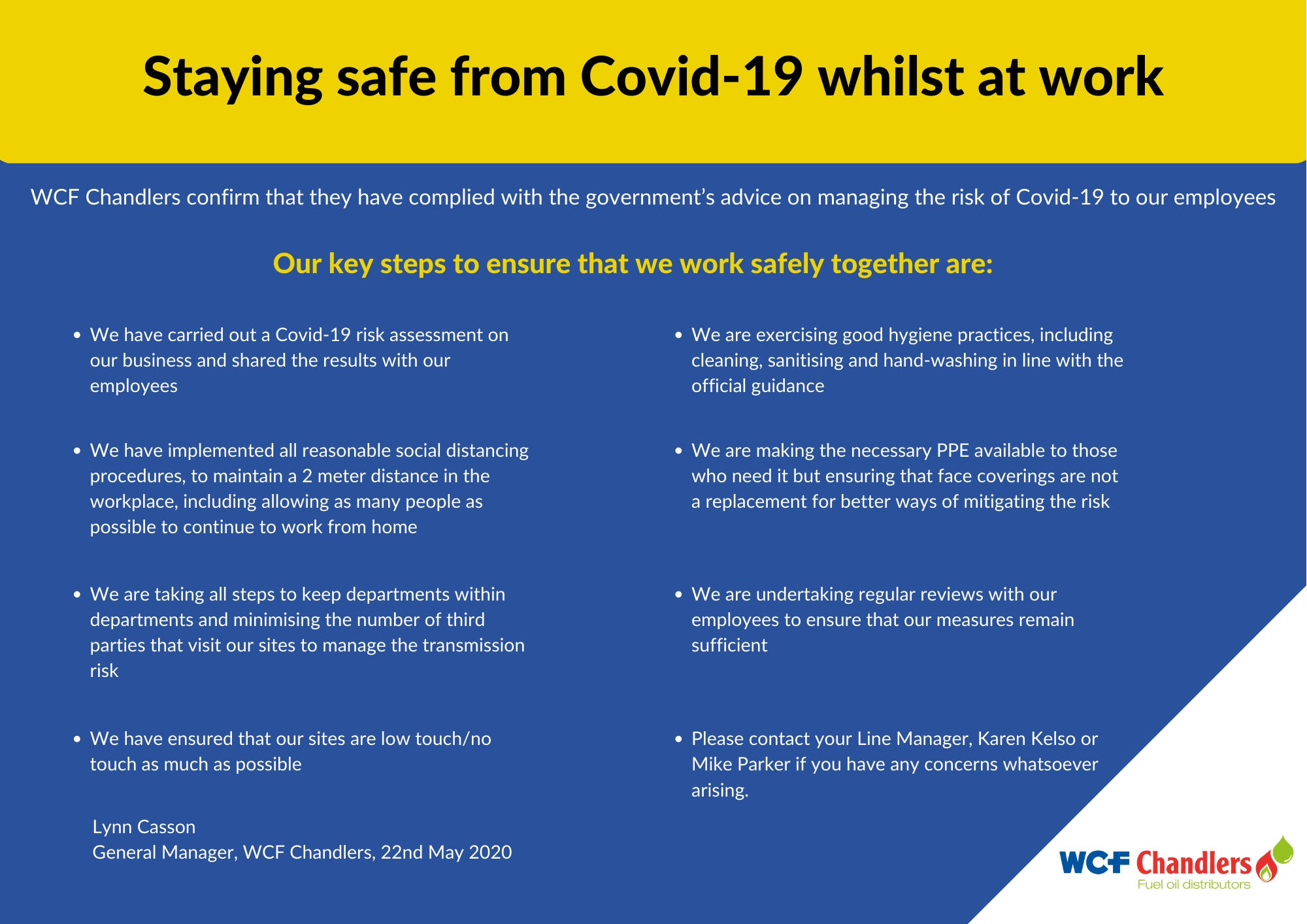WCF Chandlers covid safety